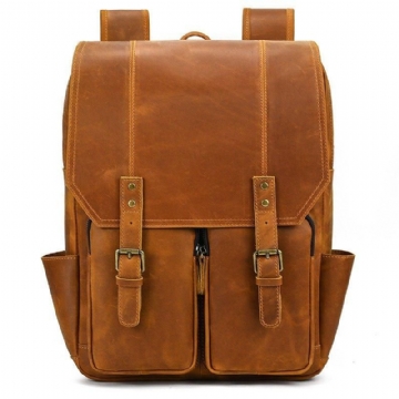 Bruin Leren Rugzak Vintage Voor 17 Inch Laptop