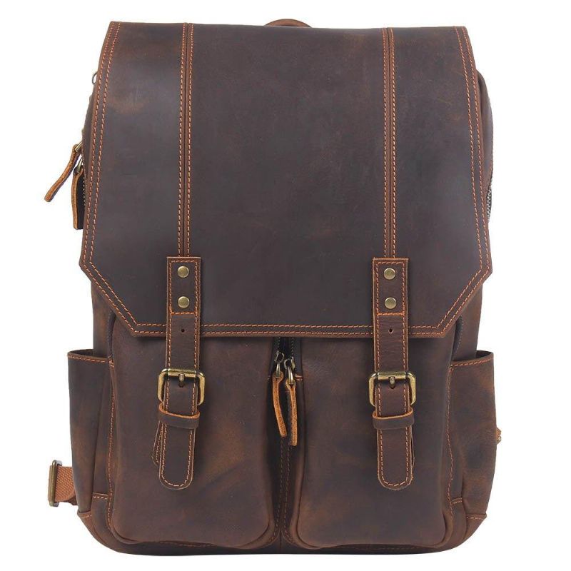 Bruin Leren Rugzak Vintage Voor 17 Inch Laptop