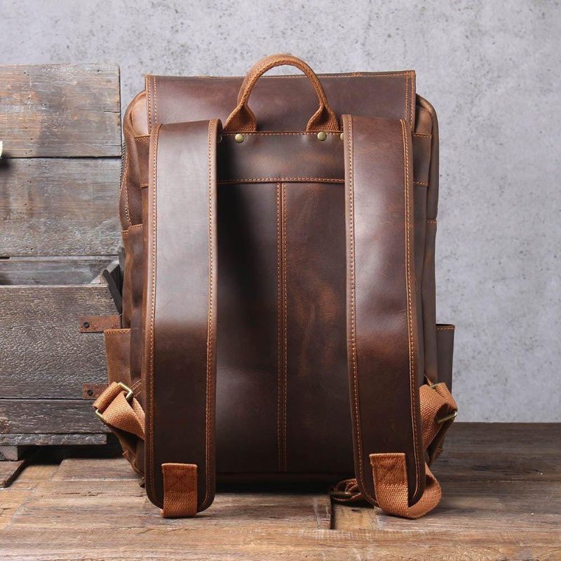 Bruin Leren Rugzak Vintage Voor 17 Inch Laptop