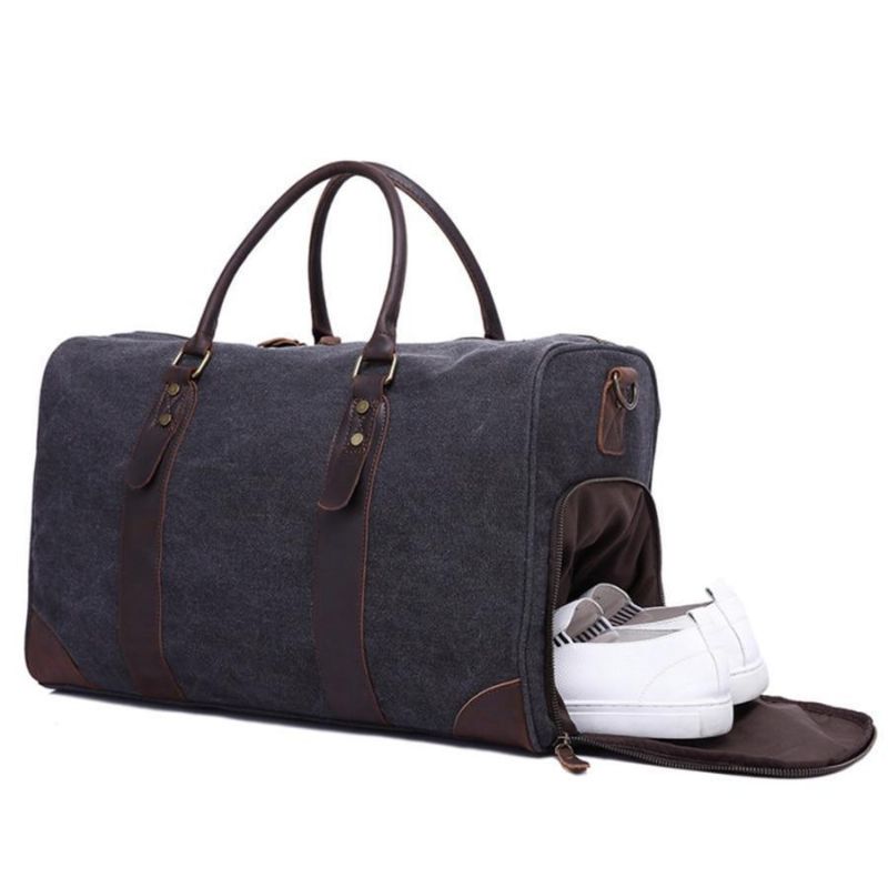 Canvas Duffel Lederen Handbagage Weekendtas