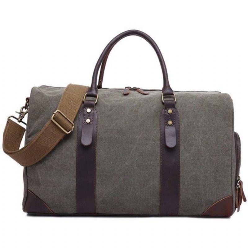 Canvas Duffel Lederen Handbagage Weekendtas