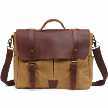 Crossbody-Laptoptas Heren Van Canvas En Leer