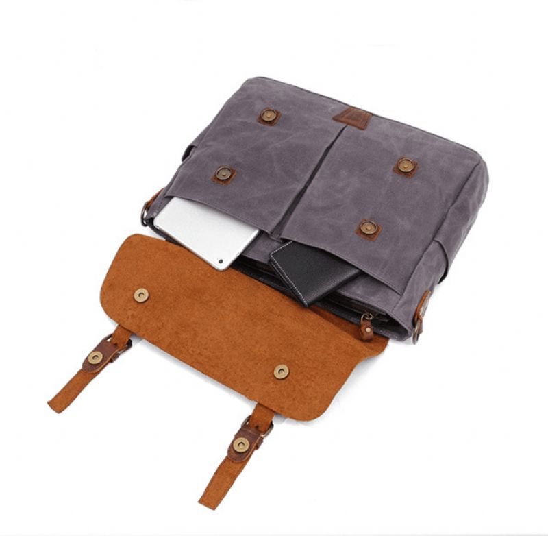 Crossbody-Laptoptas Heren Van Canvas En Leer