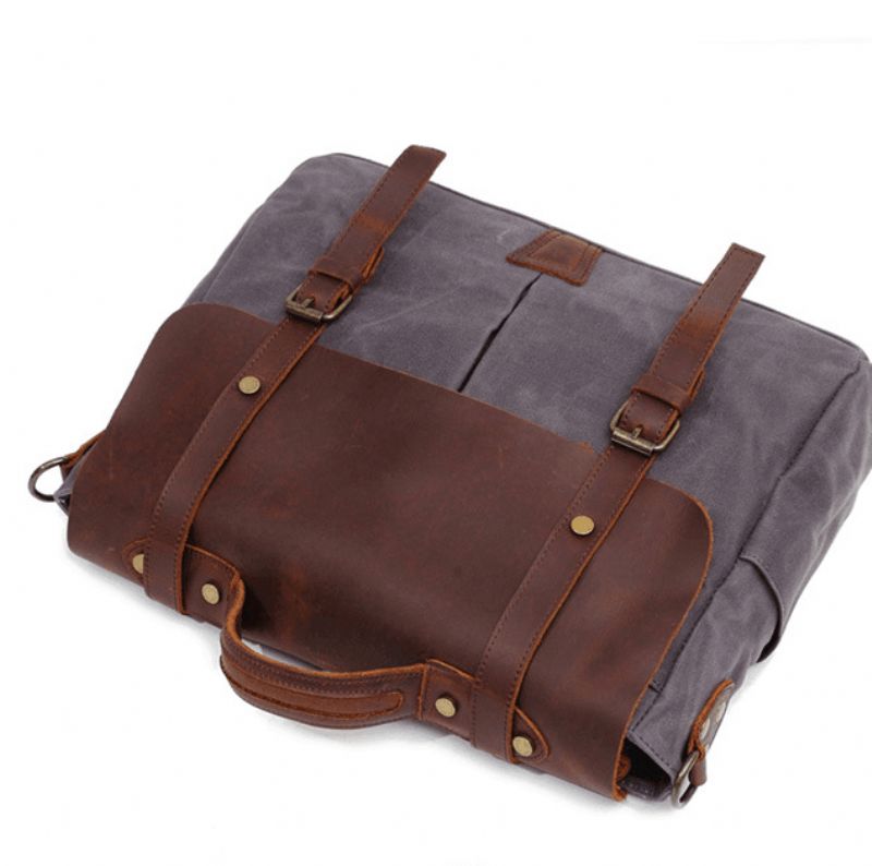 Crossbody-Laptoptas Heren Van Canvas En Leer