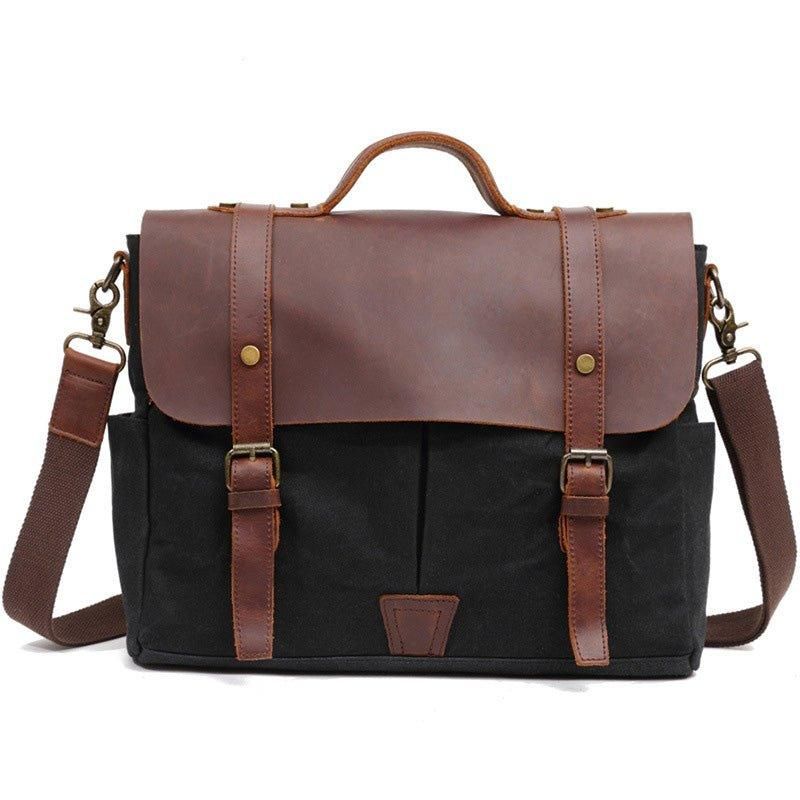 Crossbody-Laptoptas Heren Van Canvas En Leer