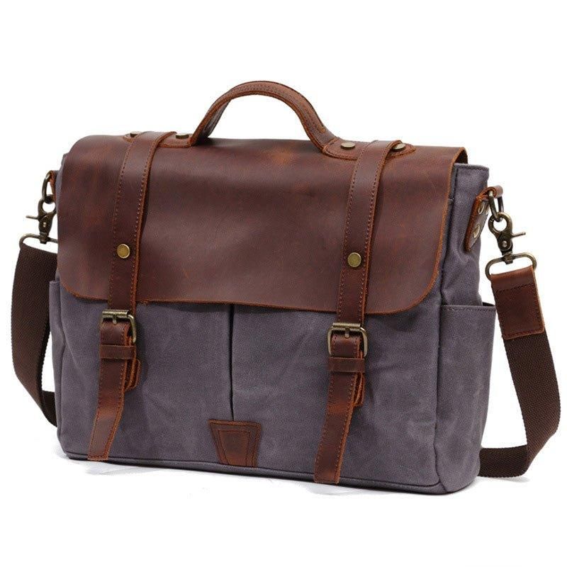 Crossbody-Laptoptas Heren Van Canvas En Leer