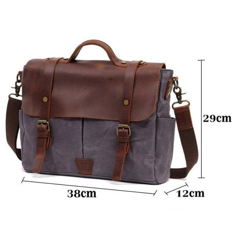 Crossbody-Laptoptas Heren Van Canvas En Leer