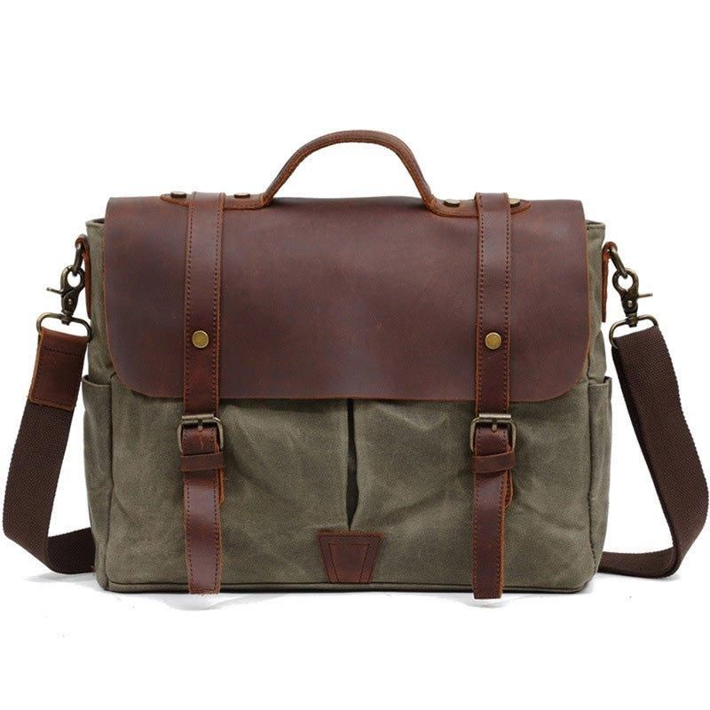 Crossbody-Laptoptas Heren Van Canvas En Leer