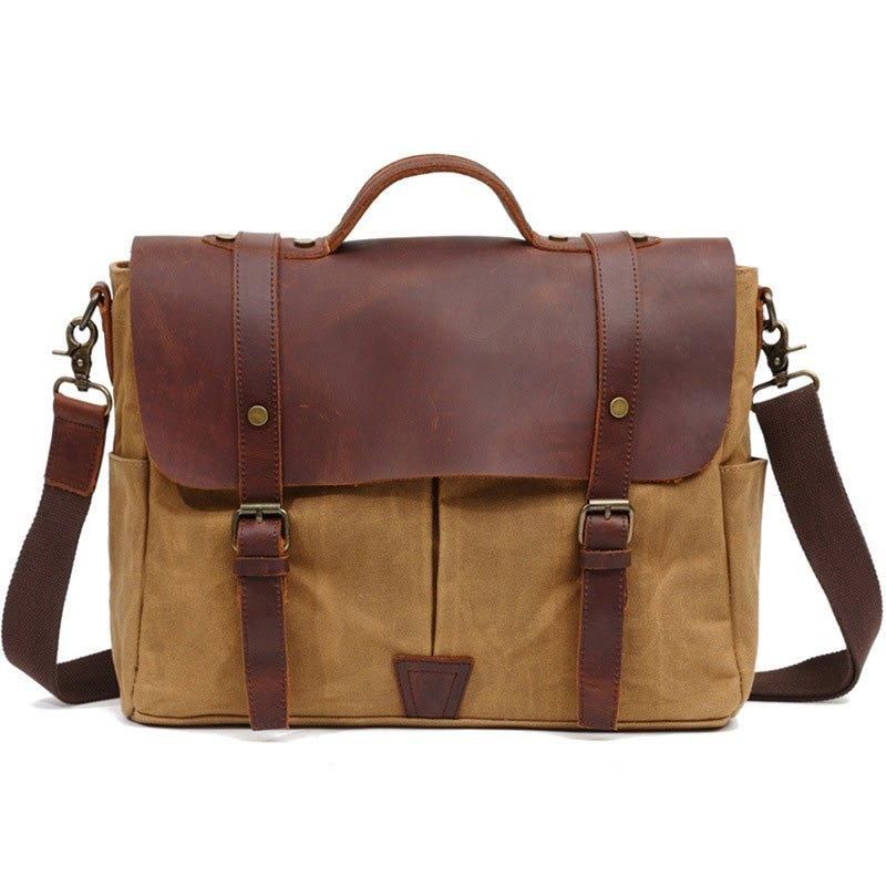 Crossbody-Laptoptas Heren Van Canvas En Leer