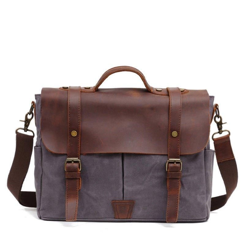 Crossbody-Laptoptas Heren Van Canvas En Leer