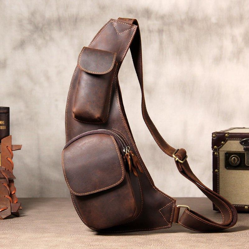 Crossbody Sling Bag Crazy Horse-Leer Voor Heren