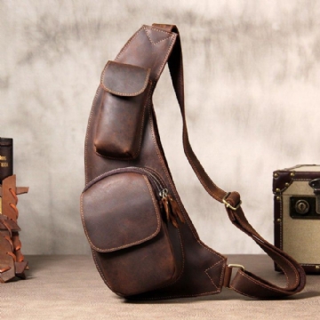 Crossbody Sling Bag Crazy Horse-Leer Voor Heren