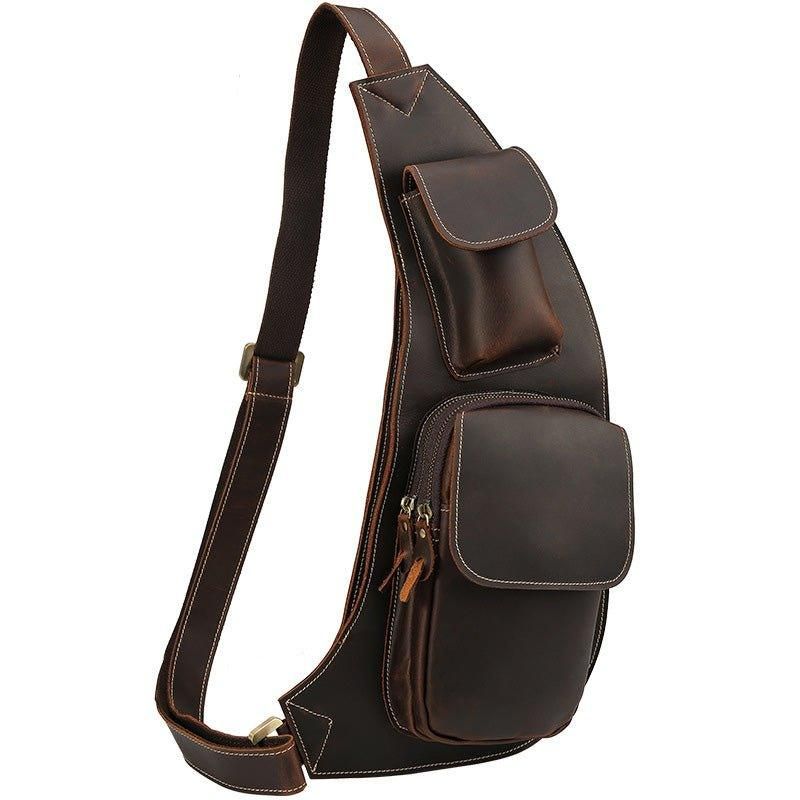 Crossbody Sling Bag Crazy Horse-Leer Voor Heren