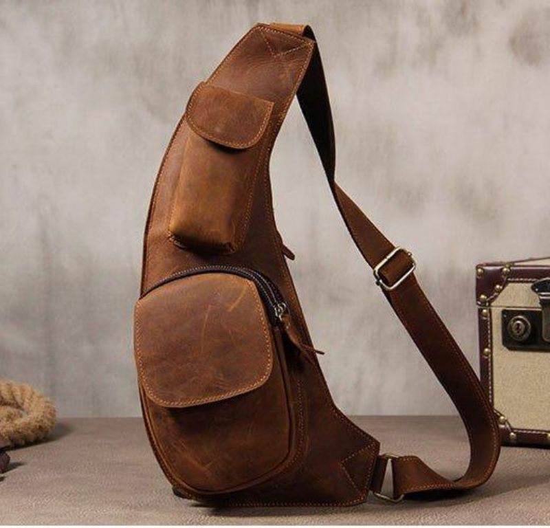 Crossbody Sling Bag Crazy Horse-Leer Voor Heren