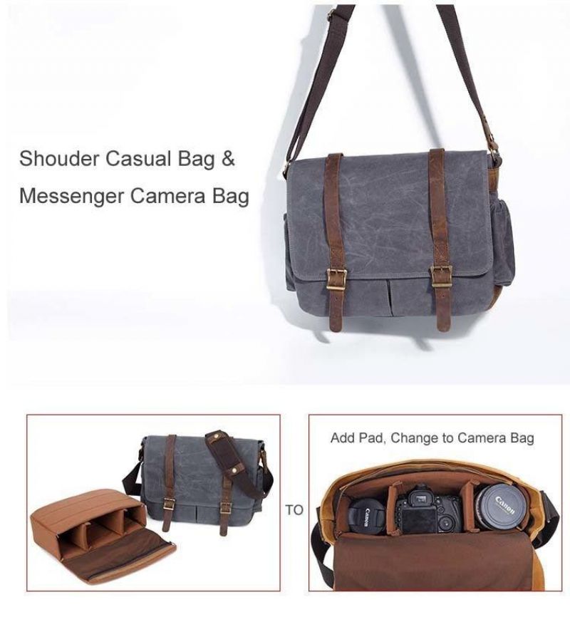 Gewaxte Canvas Dslr Camera-Koerierstas