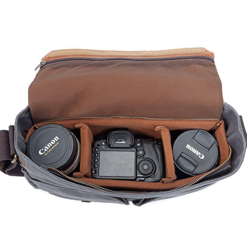 Gewaxte Canvas Dslr Camera-Koerierstas