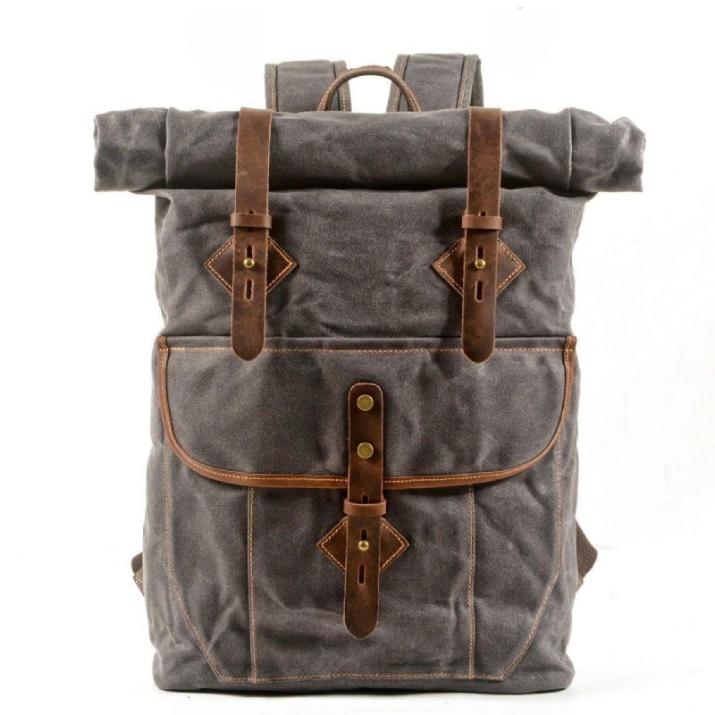 Gewaxte Canvas Roll-Top Rugzak Vintage Met Laptophoes