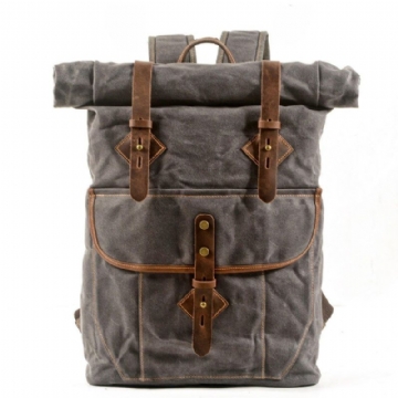 Gewaxte Canvas Roll-Top Rugzak Vintage Met Laptophoes