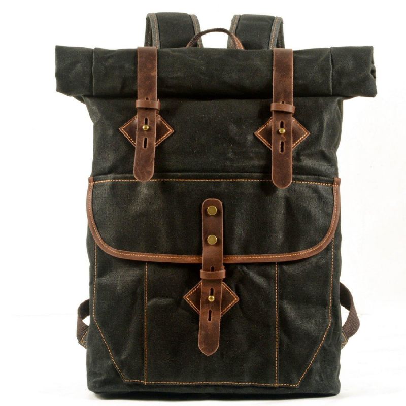 Gewaxte Canvas Roll-Top Rugzak Vintage Met Laptophoes