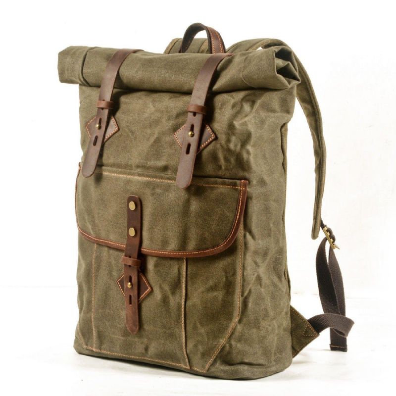 Gewaxte Canvas Roll-Top Rugzak Vintage Met Laptophoes