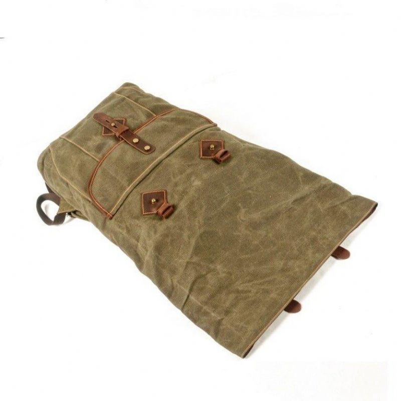 Gewaxte Canvas Roll-Top Rugzak Vintage Met Laptophoes