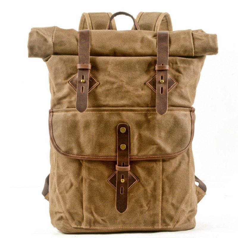 Gewaxte Canvas Roll-Top Rugzak Vintage Met Laptophoes