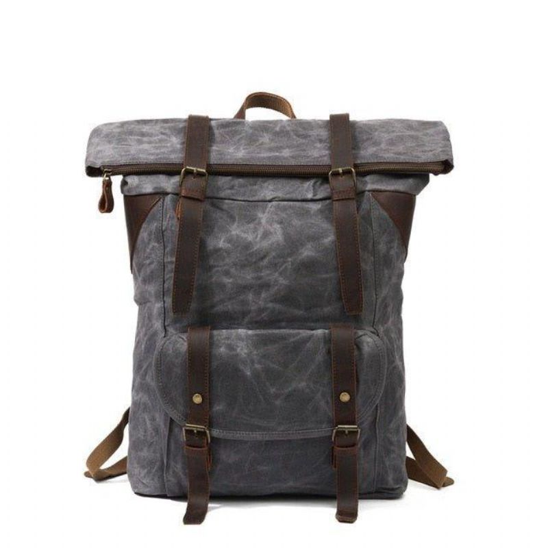 Gewaxte Canvas Vintage Rugzak Met Roll-Top Rugzak