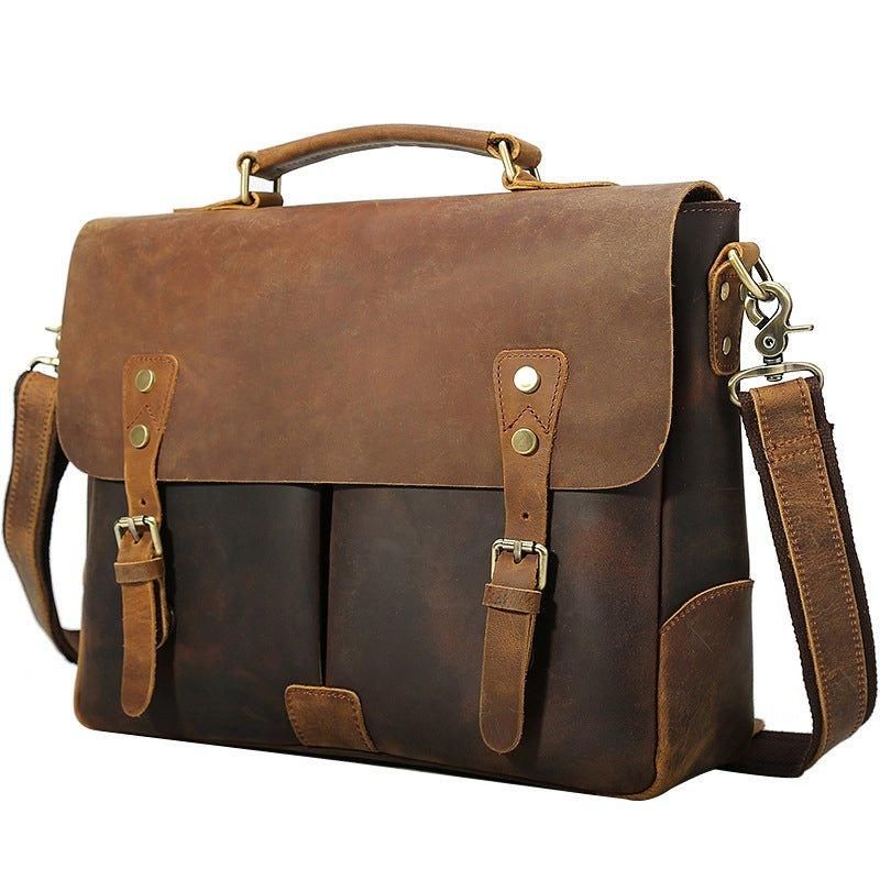 Leren Tas Voor Herenlaptop 14 Inch Bruin