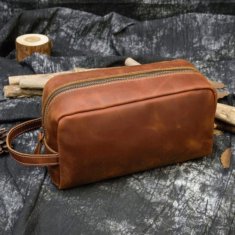 Leren Toilettas Dopp Kit Scheeretui