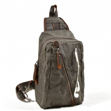 Sling Backpack Crossbodytas Van Gewaxt Canvas Voor Heren