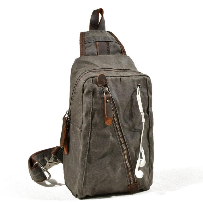 Sling Backpack Crossbodytas Van Gewaxt Canvas Voor Heren