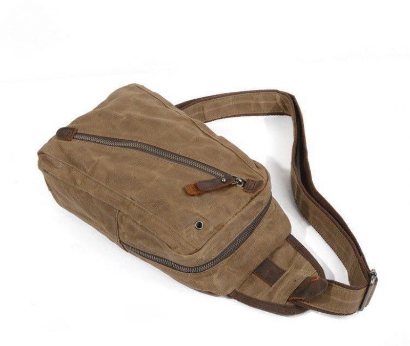 Sling Backpack Crossbodytas Van Gewaxt Canvas Voor Heren