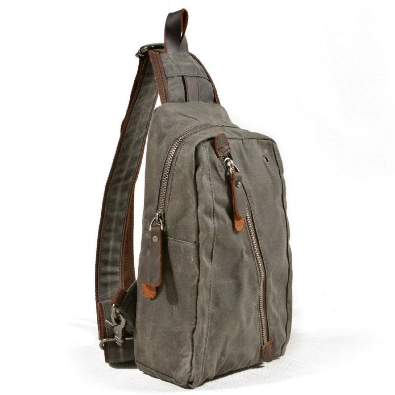 Sling Backpack Crossbodytas Van Gewaxt Canvas Voor Heren