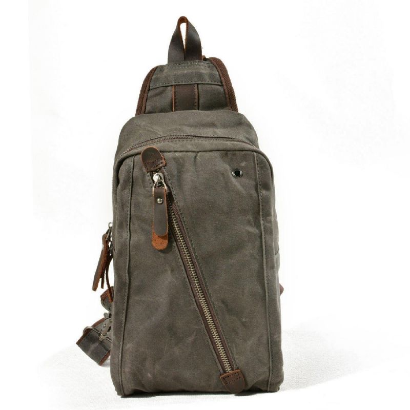 Sling Backpack Crossbodytas Van Gewaxt Canvas Voor Heren