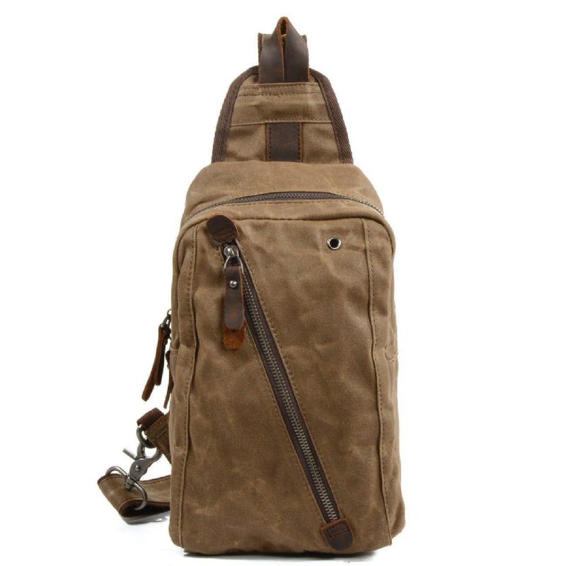 Sling Backpack Crossbodytas Van Gewaxt Canvas Voor Heren