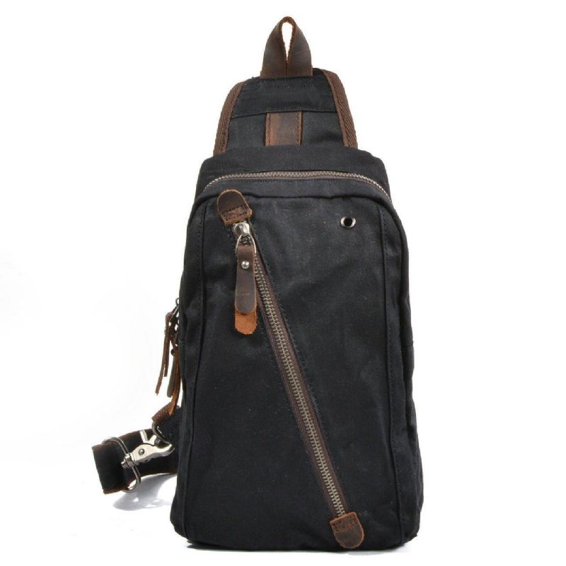 Sling Backpack Crossbodytas Van Gewaxt Canvas Voor Heren