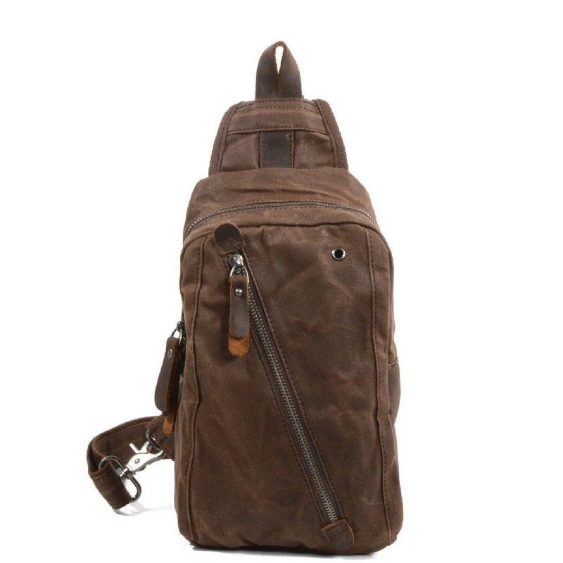 Sling Backpack Crossbodytas Van Gewaxt Canvas Voor Heren