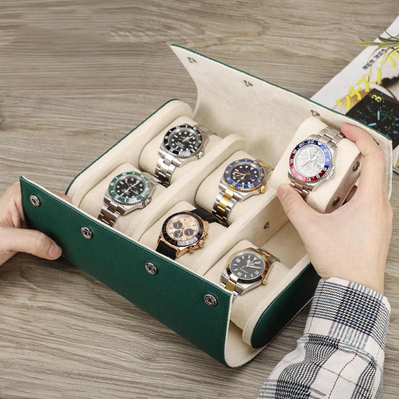 Trend Leren Horlogekast Voor 6 Horloges