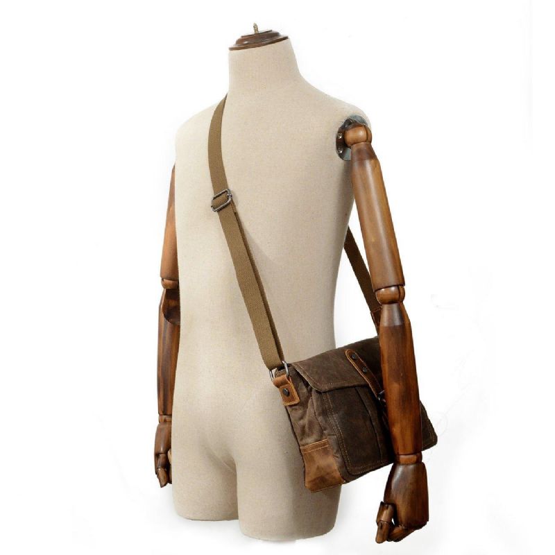 Vintage Gewaxt Canvas Crossbody Koerierstas Messengertassen Klein