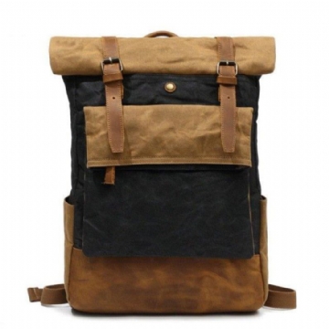 Vintage Gewaxte Canvas Rugzak Roll Top Travel