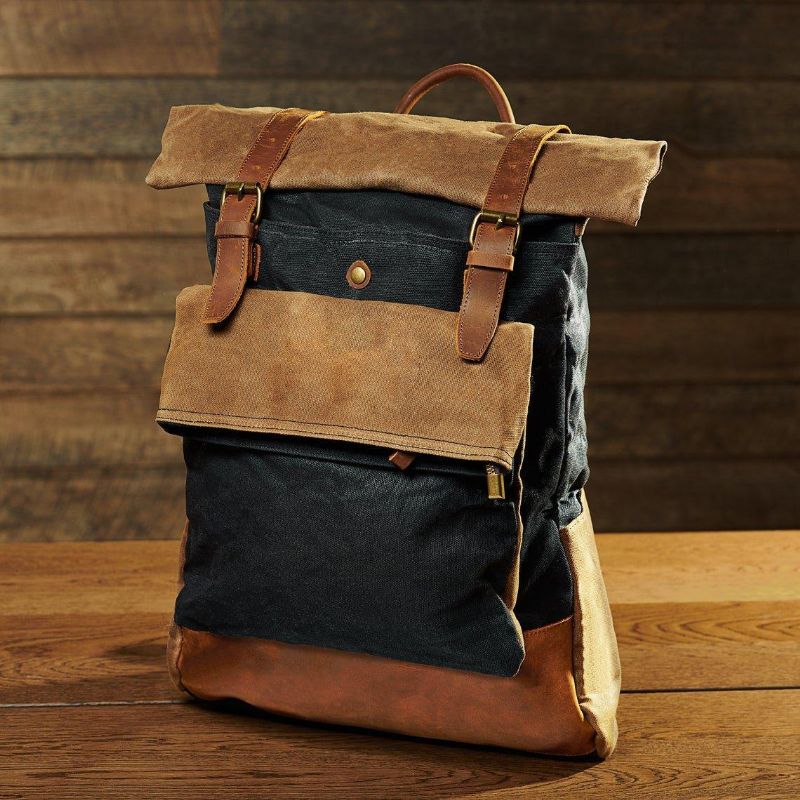 Vintage Gewaxte Canvas Rugzak Roll Top Travel