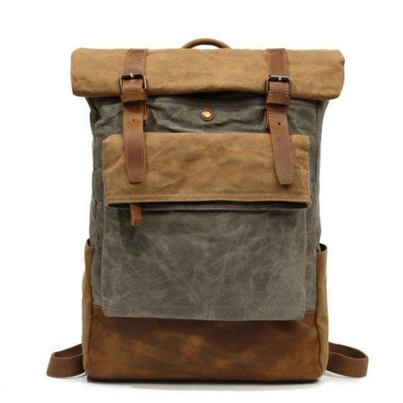 Vintage Gewaxte Canvas Rugzak Roll Top Travel