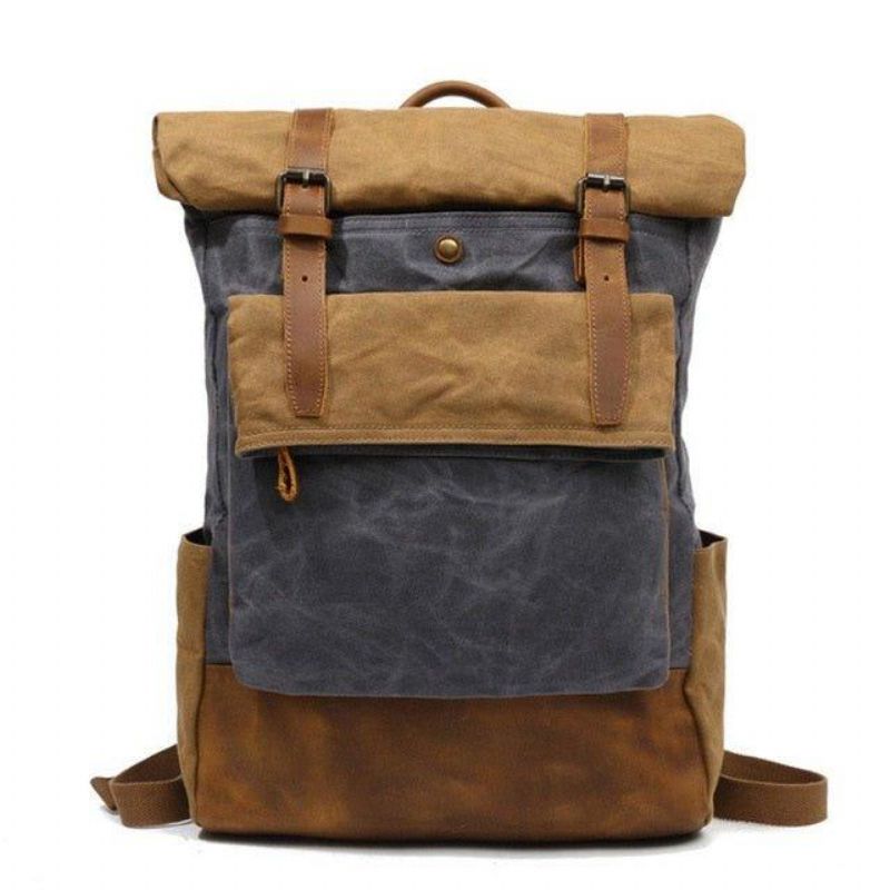 Vintage Gewaxte Canvas Rugzak Roll Top Travel