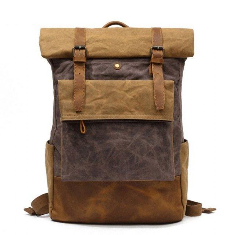 Vintage Gewaxte Canvas Rugzak Roll Top Travel