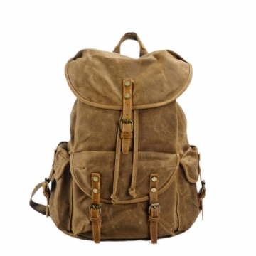 Vintage Gewaxte Canvas Rugzak Voor School Buiten