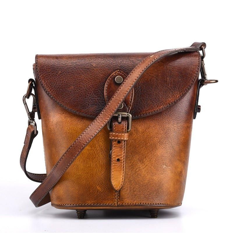 Vintage Lederen Mini-Emmer Crossbody Tas Voor Dames