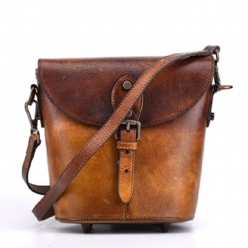 Vintage Lederen Mini-Emmer Crossbody Tas Voor Dames