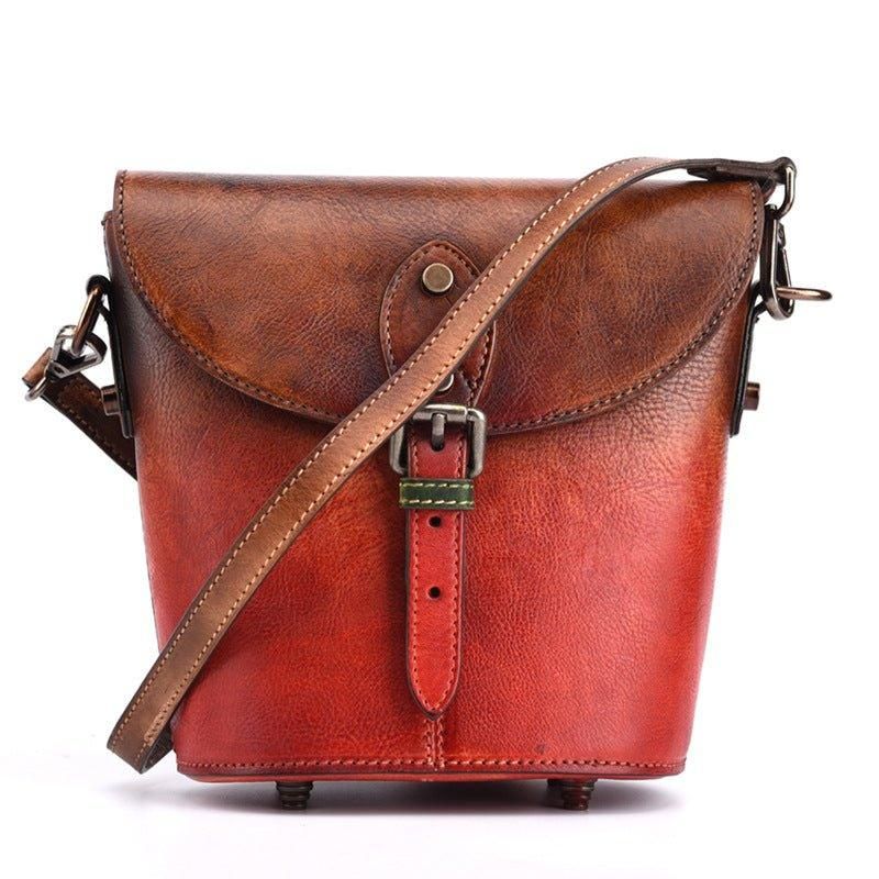 Vintage Lederen Mini-Emmer Crossbody Tas Voor Dames