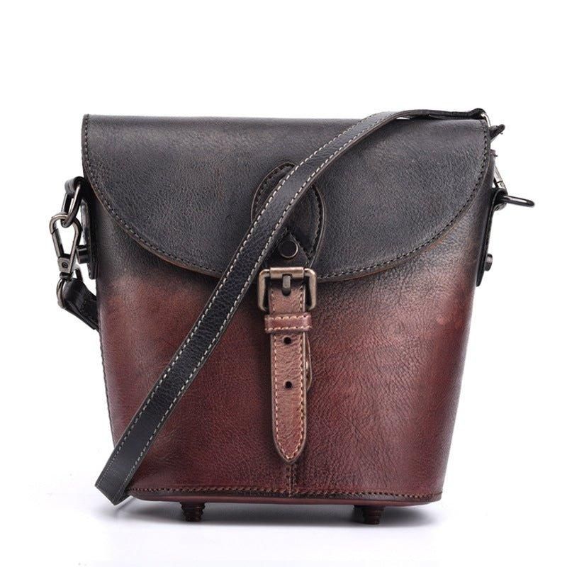 Vintage Lederen Mini-Emmer Crossbody Tas Voor Dames