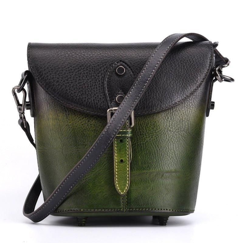 Vintage Lederen Mini-Emmer Crossbody Tas Voor Dames